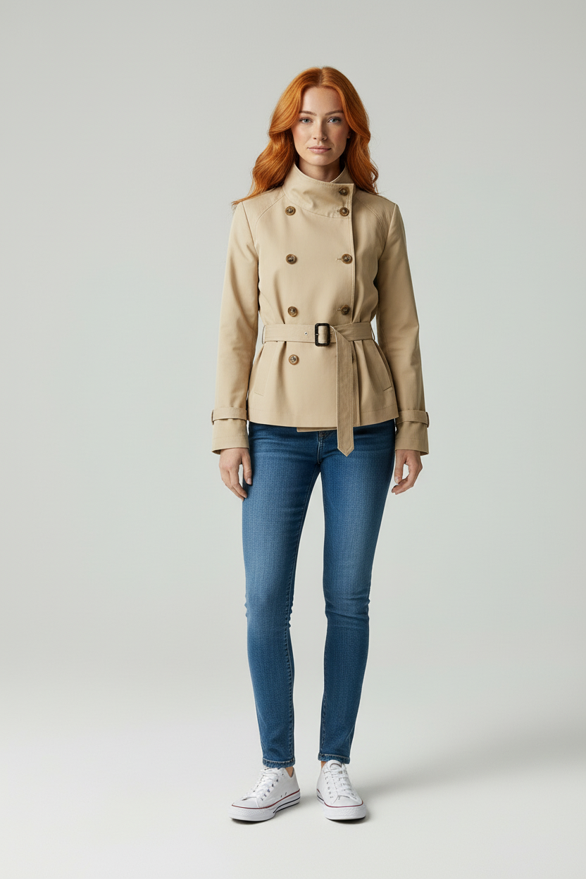 Rileigh Cropped Trenchcoat Dames met Ceintuur