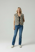 Minna Dames Vest - Casual Luipaardprint Pluizige Fleece