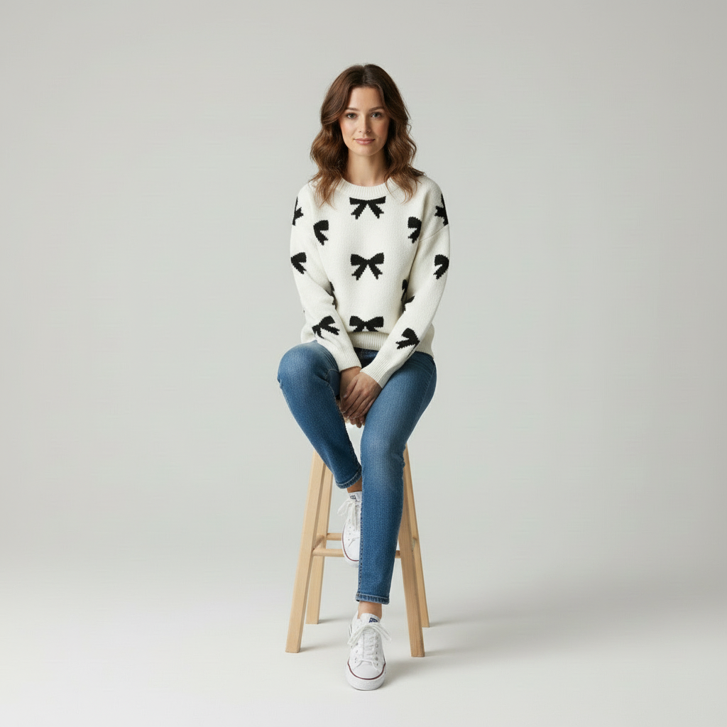 Merissa Gebreide Trui voor Dames - Cute Casual Strikjesprint