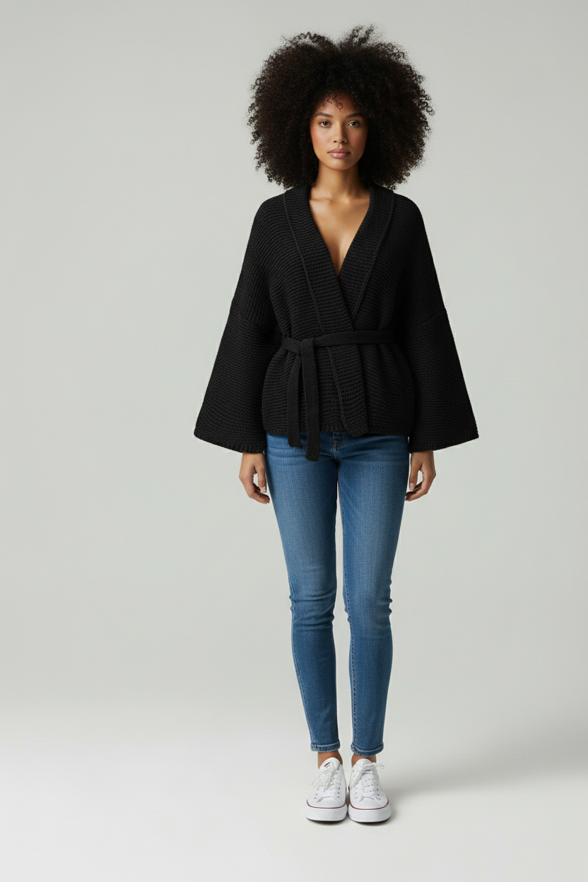 Blake Knit Cardigan Dames - Eigentijdse Shawl Kraag & Riem