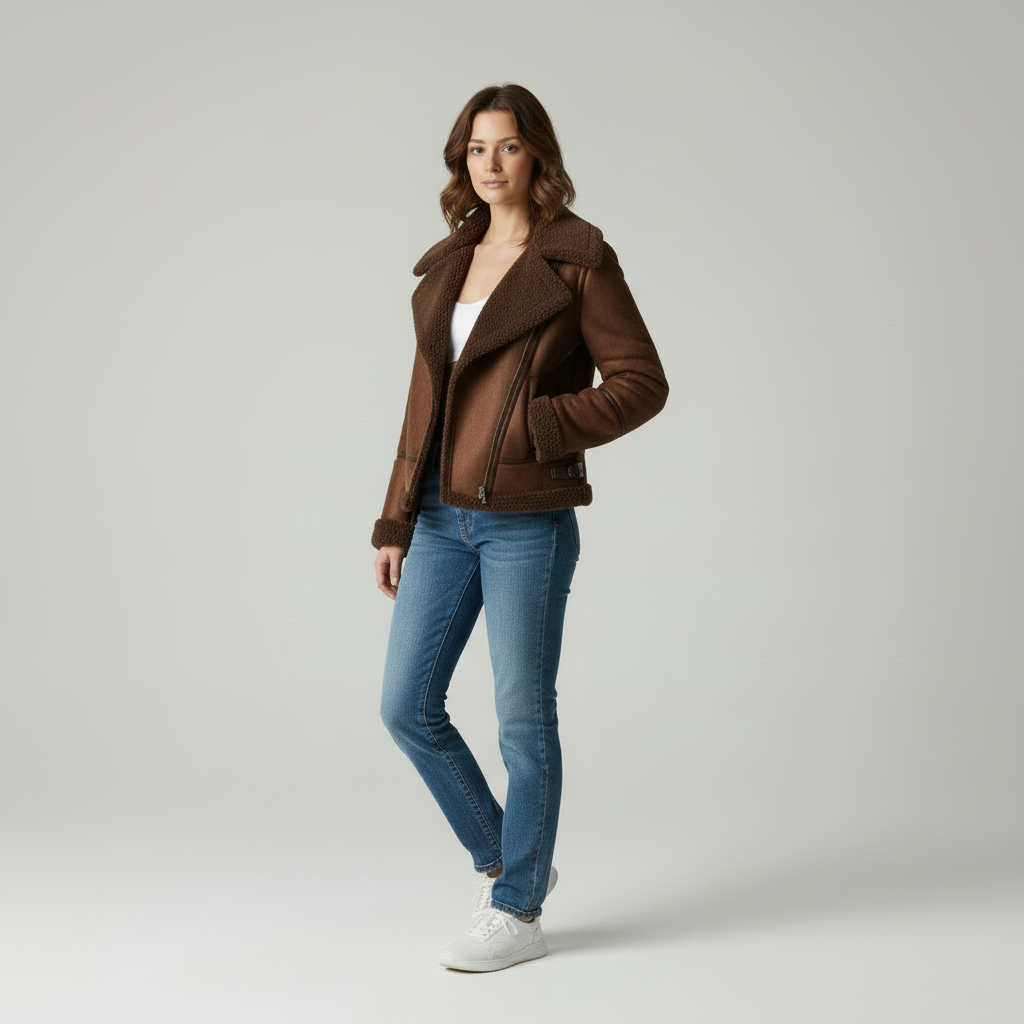 Mollie Faux Leren Jas voor Dames - Casual Chic met Shearling Voering