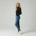 Turtleneck Top met Gouden Knopen en Puffmouwen