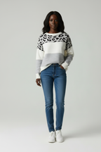 Gebreide Sweater met Panterprint Kleurblok Design