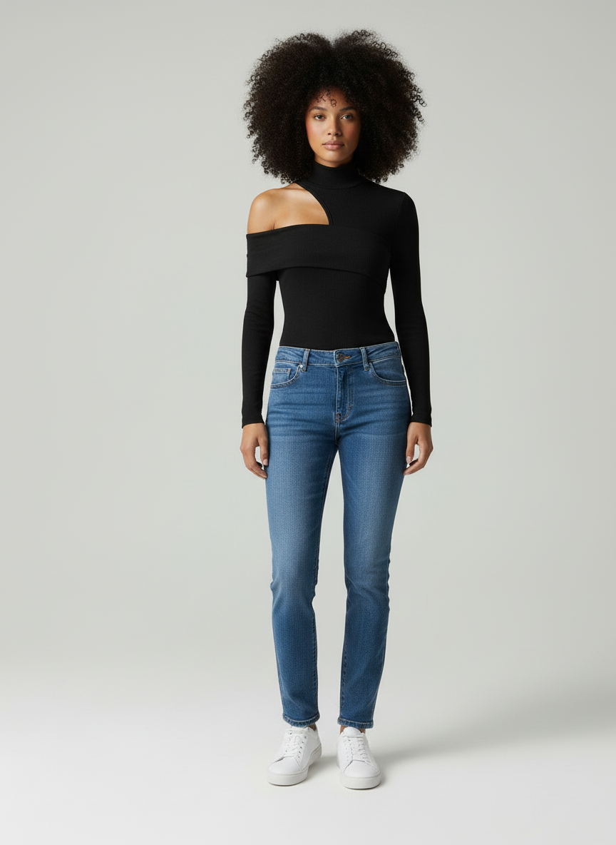 Ribgebreide Coltrui Top met Moderne Asymmetrische Uitsnijding