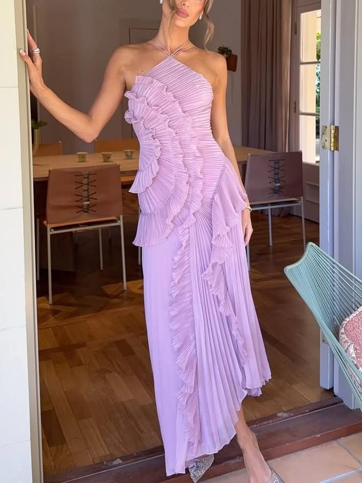 Elegant Geplooide Jurk met Waterval Ruches