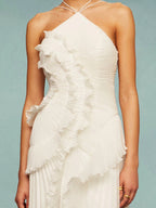 Elegant Geplooide Jurk met Waterval Ruches