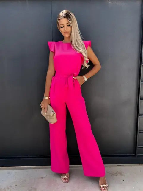 Jumpsuit met Wijde Pijpen en Schouderdetail