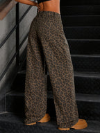 Dames Wide-Leg Denim Broek met Luipaardprint