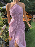 Elegant Geplooide Jurk met Waterval Ruches