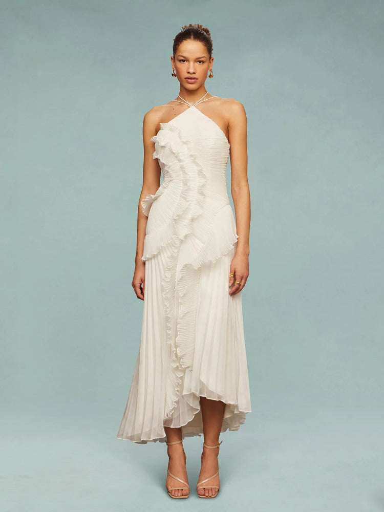 Elegant Geplooide Jurk met Waterval Ruches