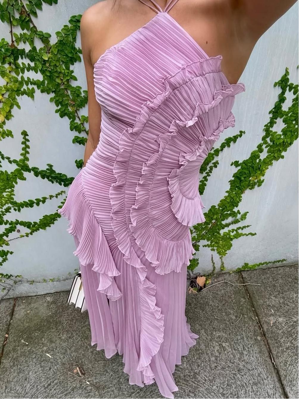 Elegant Geplooide Jurk met Waterval Ruches