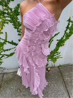 Elegant Geplooide Jurk met Waterval Ruches