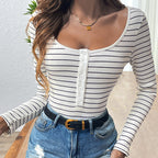 Ribbed Knit Henley Longsleeve Top Bodysuit
