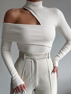 Ribgebreide Coltrui Top met Moderne Asymmetrische Uitsnijding