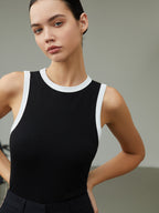 Ribgebreide Tanktop met Contrasterende Bies