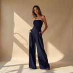 Strapless Jumpsuit met Wijde Pijpen