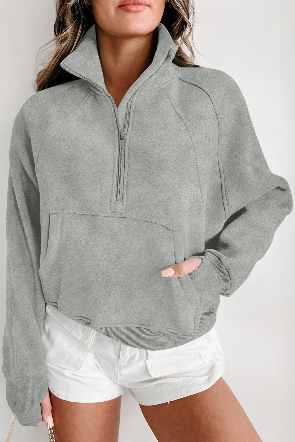 Pullover Sweatshirt met Kwartrits en Kangoeroezak