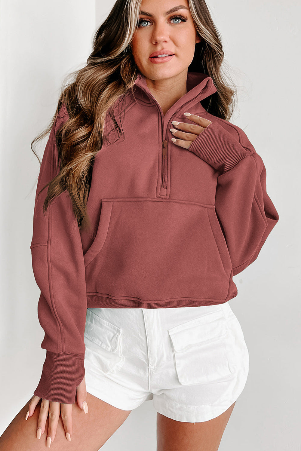 Pullover Sweatshirt met Kwartrits en Kangoeroezak