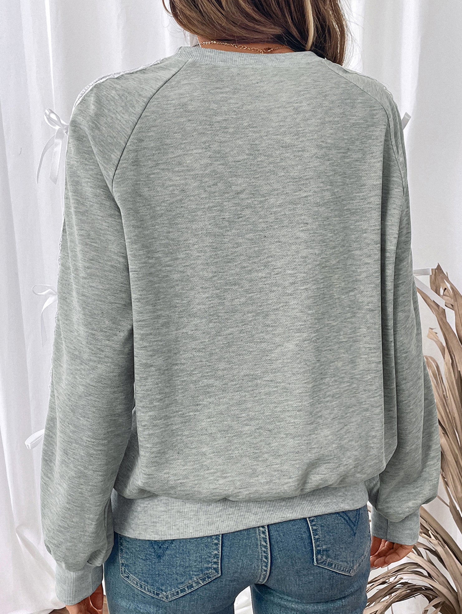 Sweatshirt met Kanten en Strikjes op Mouwen