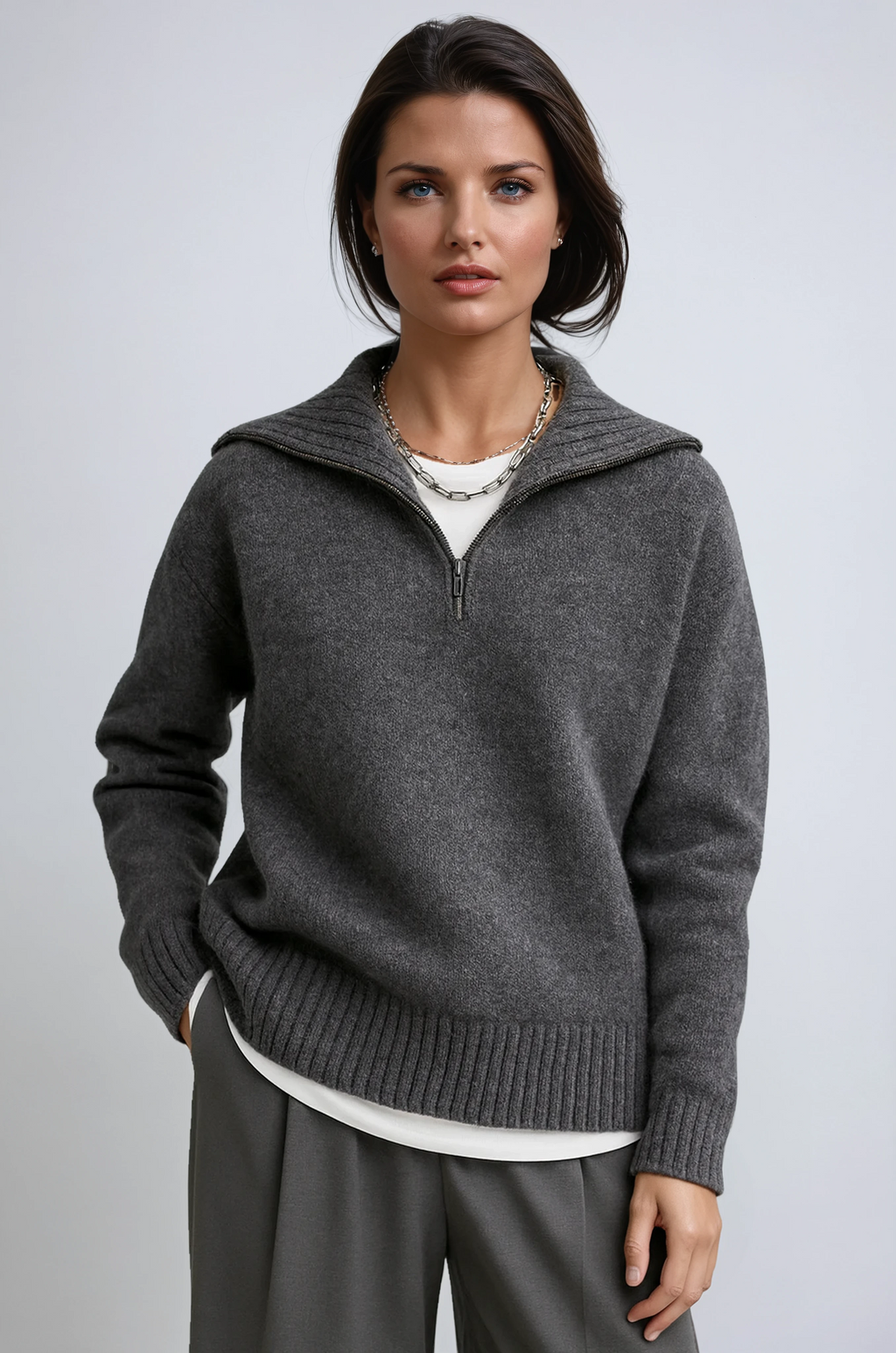 Christel Knit Sweater  - Eigentijdse Quarter-zip Trui