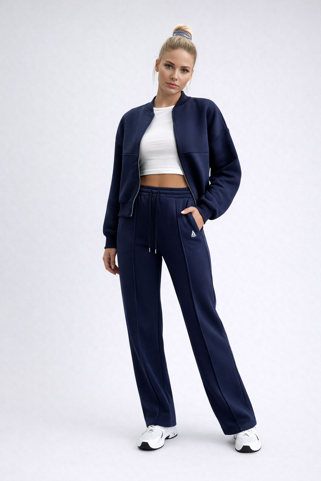 Fleece Tracksuit Set Dames Addilynn - Athleisure Cropped Bomber