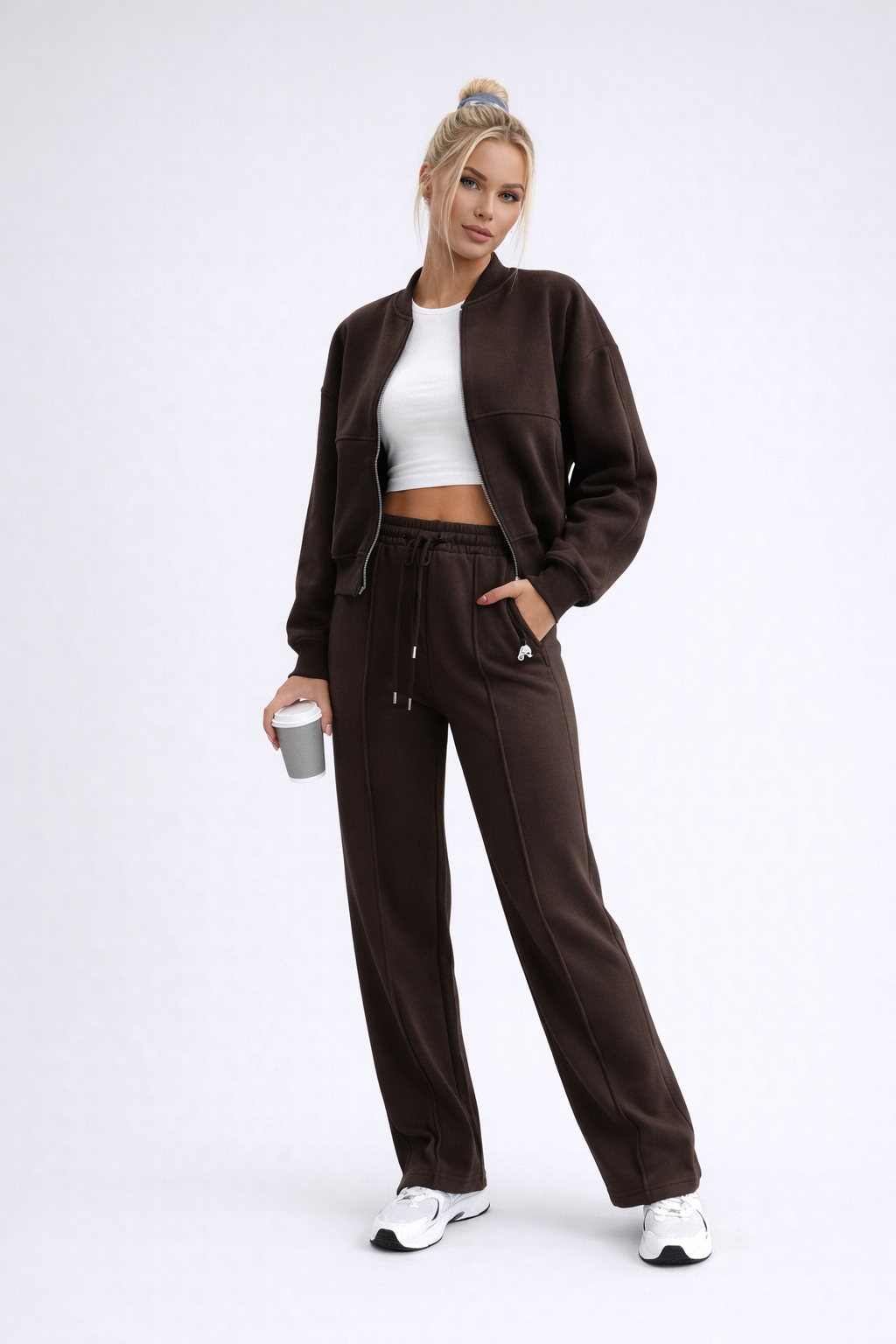 Fleece Tracksuit Set Dames Addilynn - Athleisure Cropped Bomber