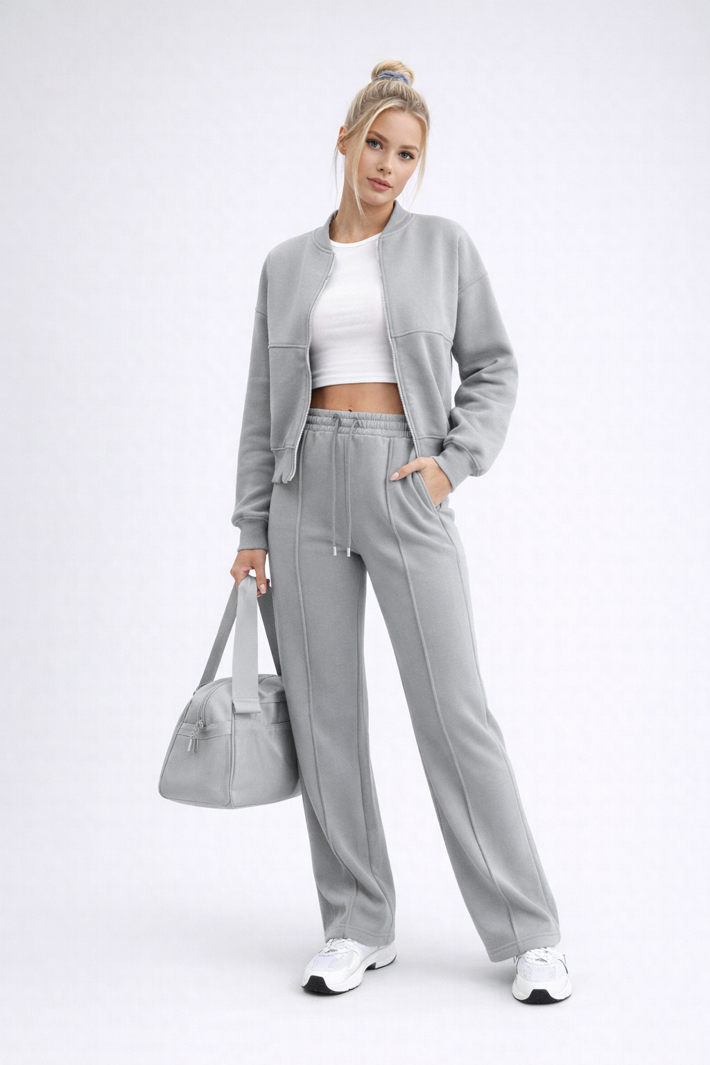 Fleece Tracksuit Set Dames Addilynn - Athleisure Cropped Bomber
