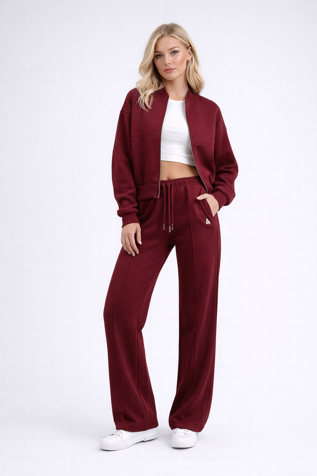 Fleece Tracksuit Set Dames Addilynn - Athleisure Cropped Bomber