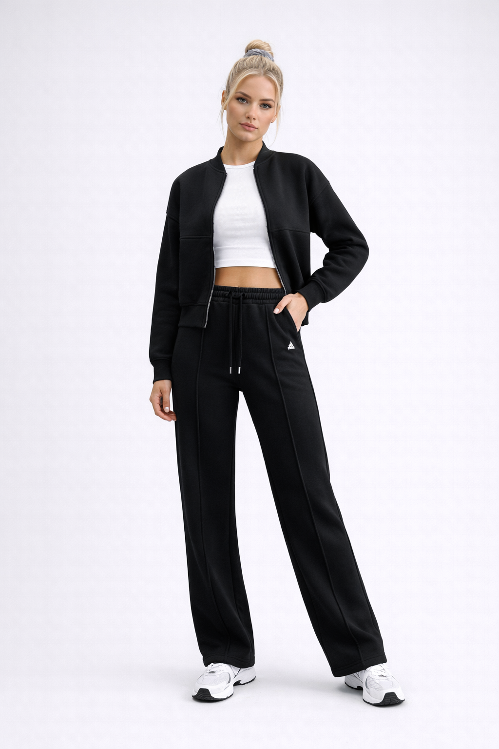 Fleece Tracksuit Set Dames Addilynn - Athleisure Cropped Bomber