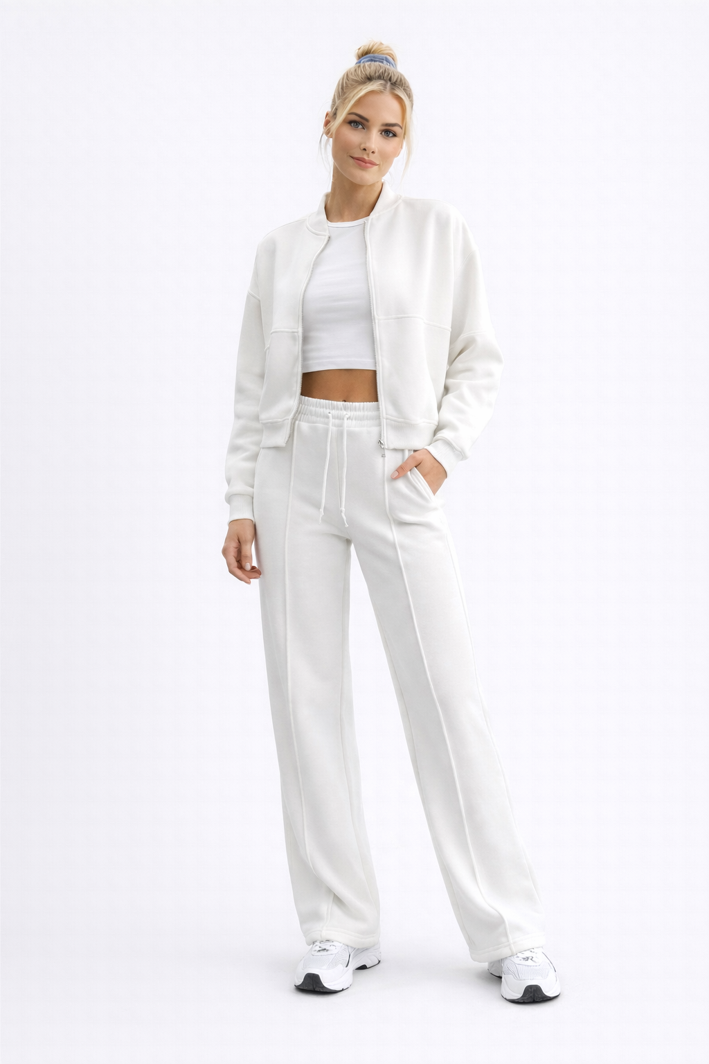 Fleece Tracksuit Set Dames Addilynn - Athleisure Cropped Bomber
