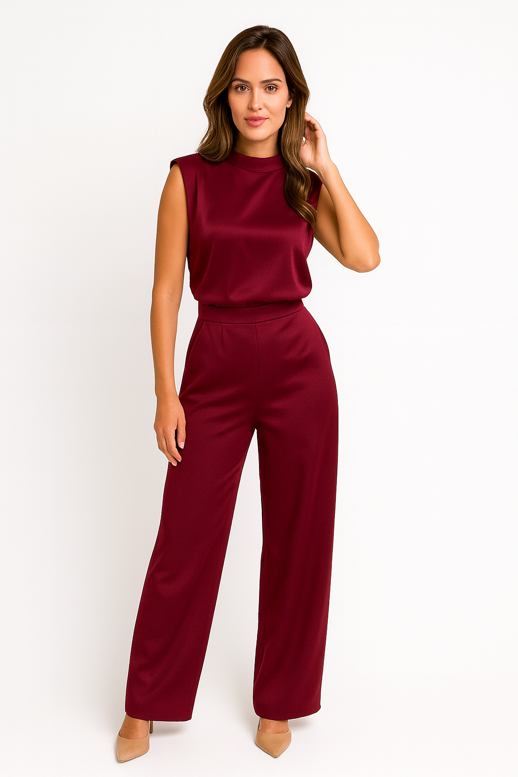 Vernon Satijnen Jumpsuit Dames - Elegante Pasvorm met Schoudervullingen