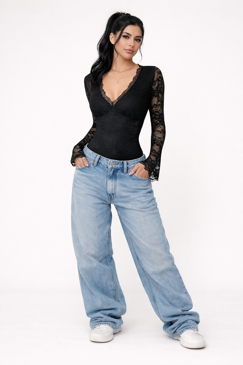 Lace Bodysuit met Bloemenkant Detail