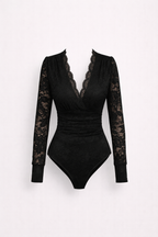 Kanten Bodysuit met Diepe V-hals en Kantafwerking