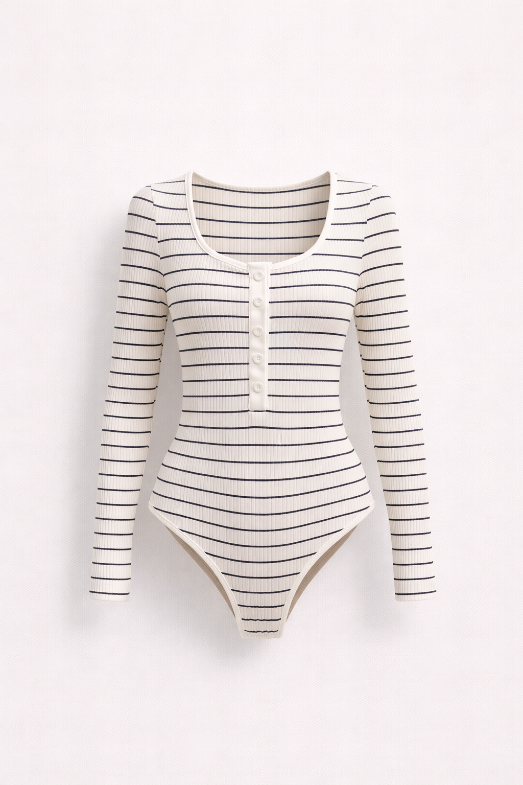 Ribbed Knit Henley Longsleeve Top Bodysuit