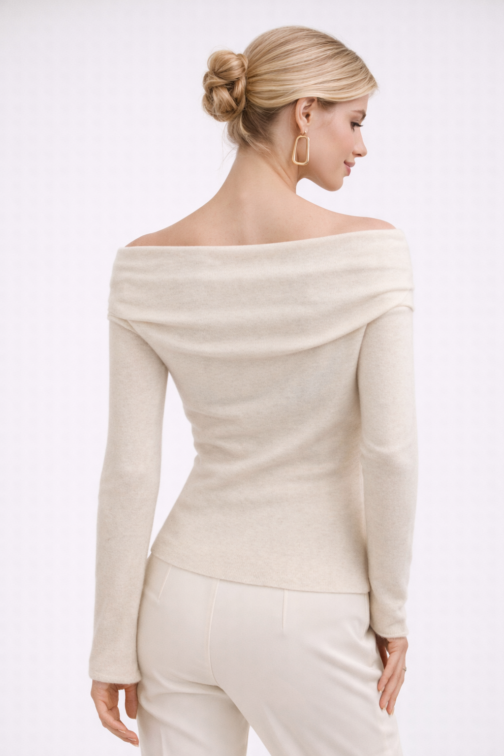 Gebreide Trui met Off-shoulder Drapé