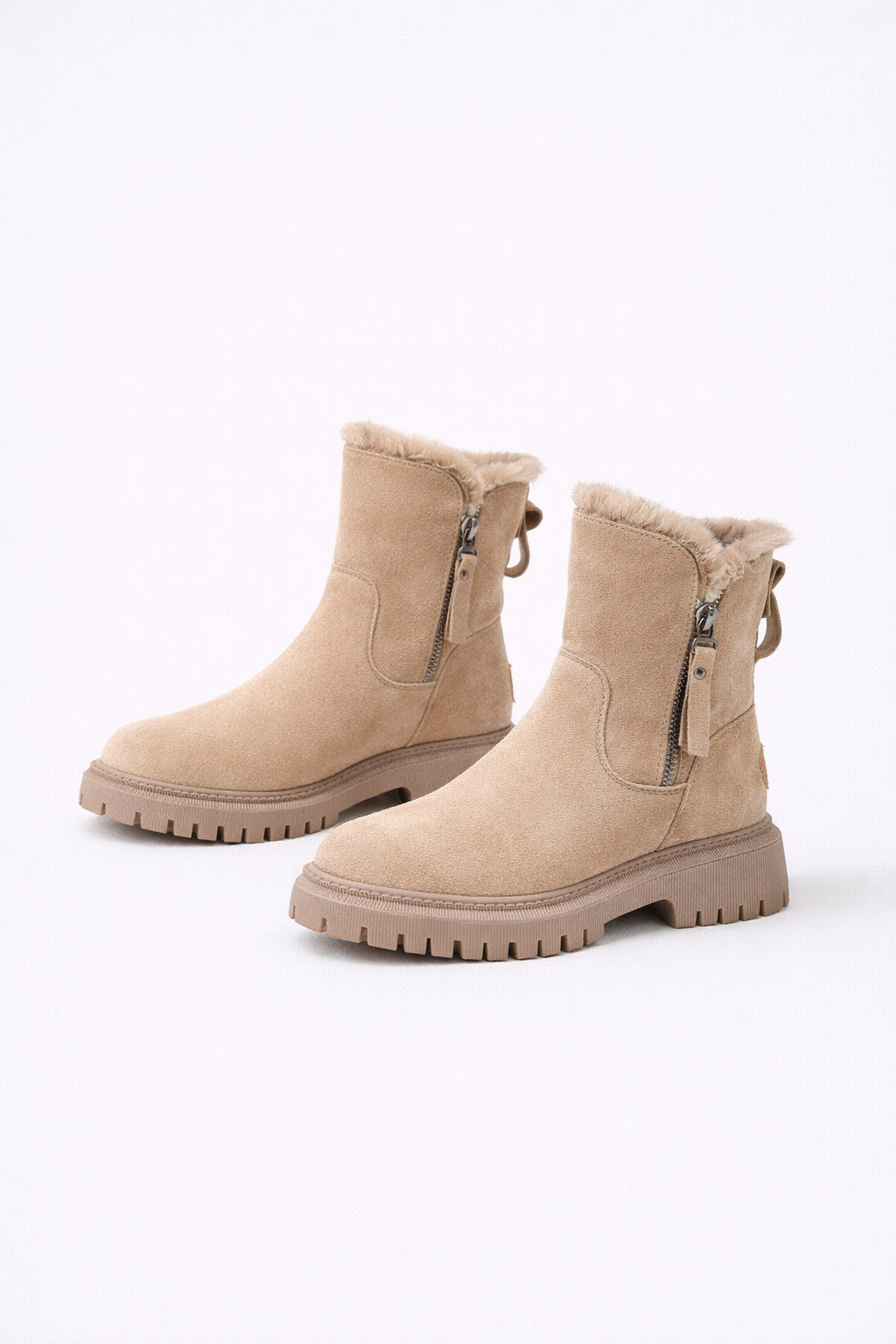 Martha Suède Enkellaarsjes Dames - Casual/Chunky met Faux Bont