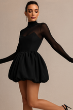 Mini Jurk met Sheer Mouwen en Bubble Rok