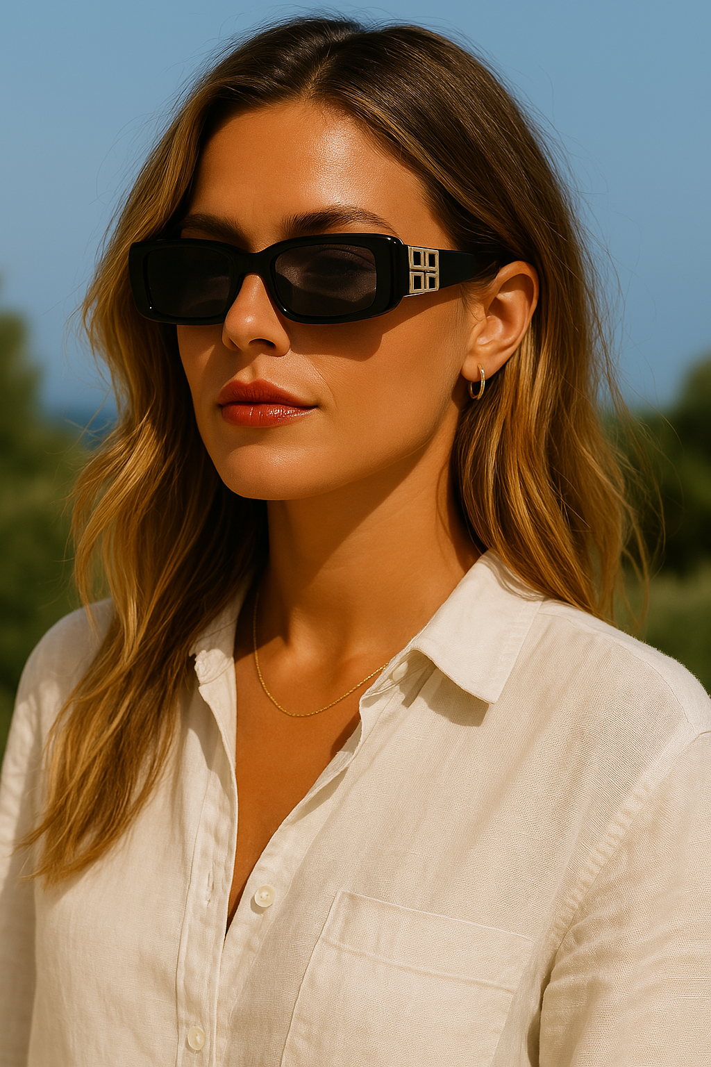 Gabriela Navarro | Zwarte Luxe Rectangular Zonnebril met Gouden Details