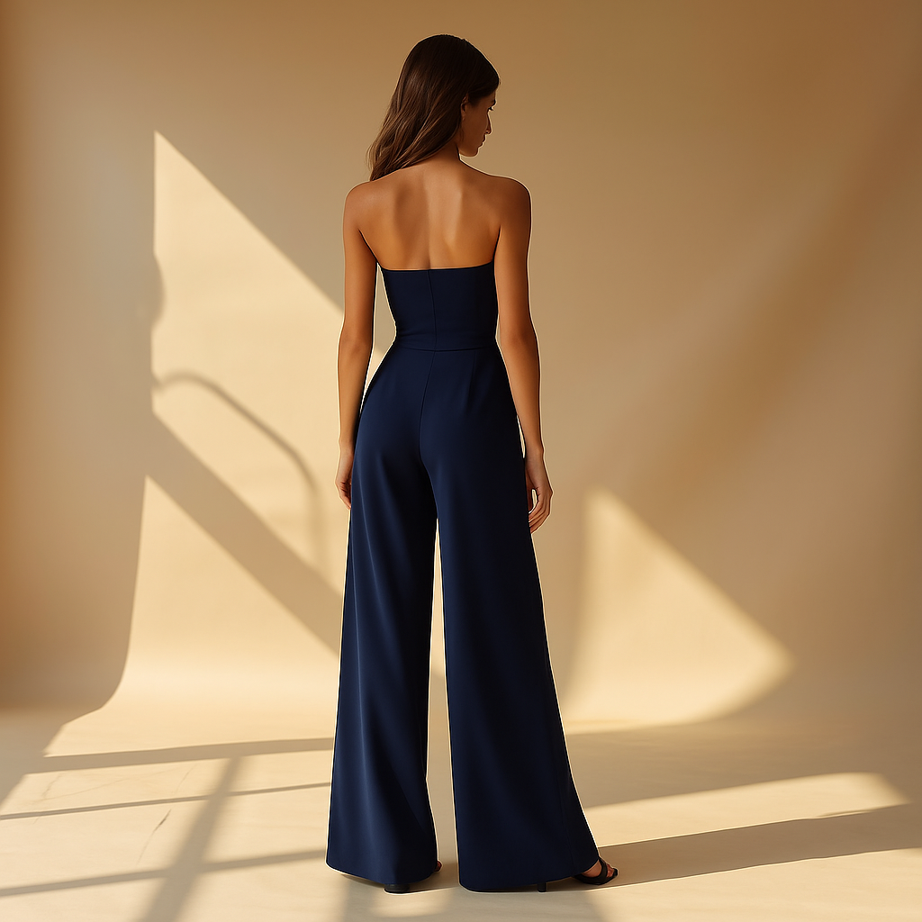 Strapless Jumpsuit met Wijde Pijpen