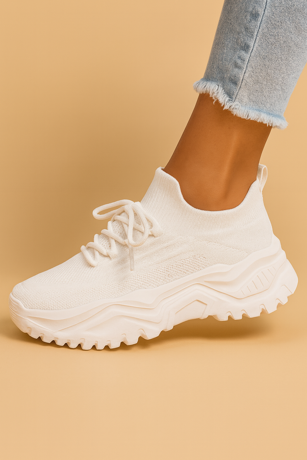 Torrie Dames Athleisure Sneakers met Gebreid Bovenwerk en Plateauzool