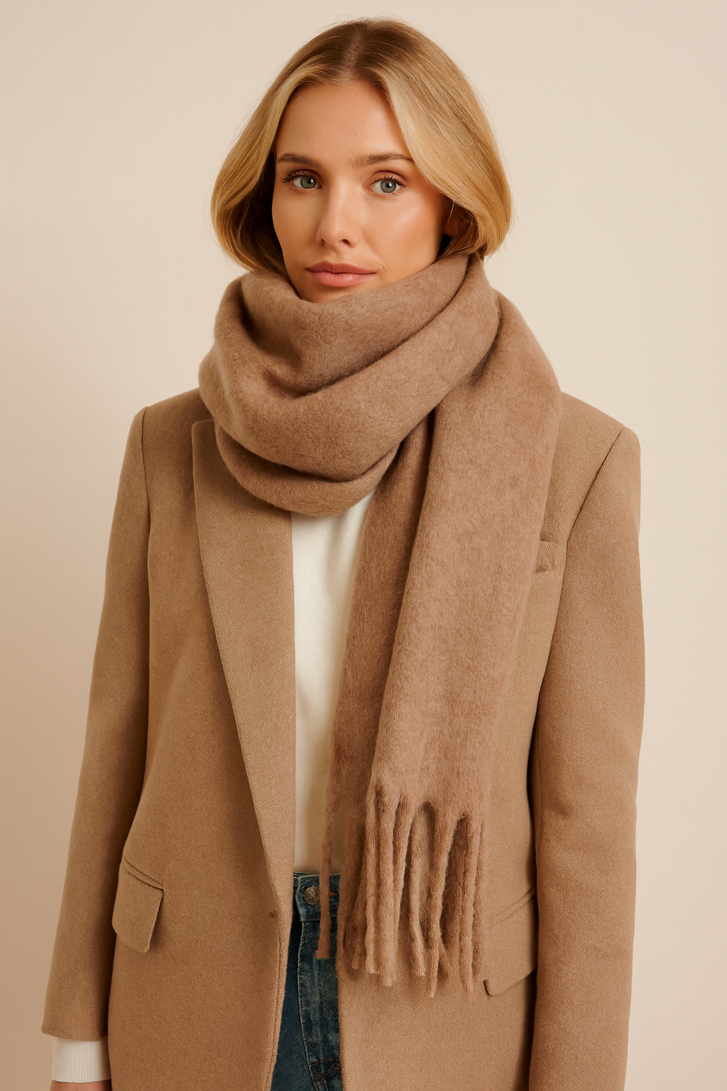 Pluche Acryl Wolmix Sjaal Dames - Casual Thora met Franjes