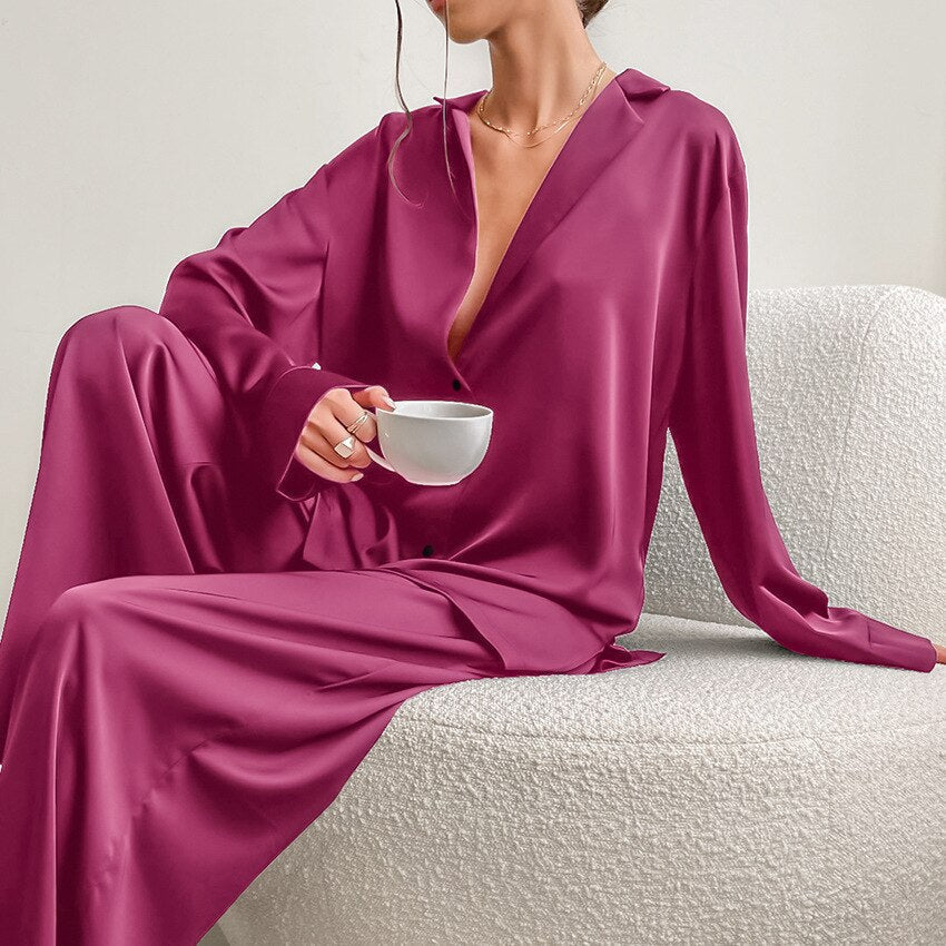 Joslynn Luxe Satijnen Dames Pyjama Set - Relaxte Loungewear