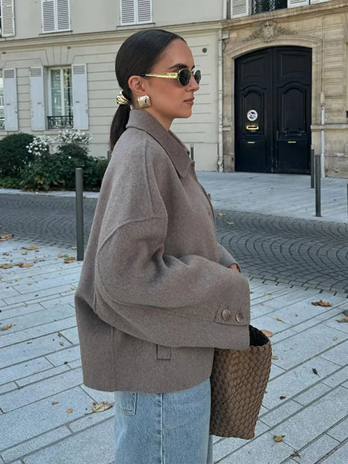 Casual Wolmix Jas met Oversized Pasvorm