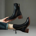 Leren Enkelboots met Houtlook Blokhak