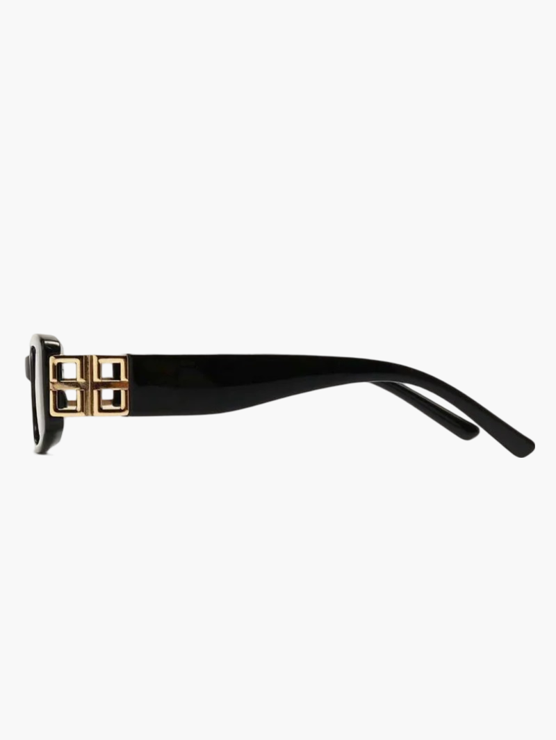 Gabriela Navarro | Zwarte Luxe Rectangular Zonnebril met Gouden Details