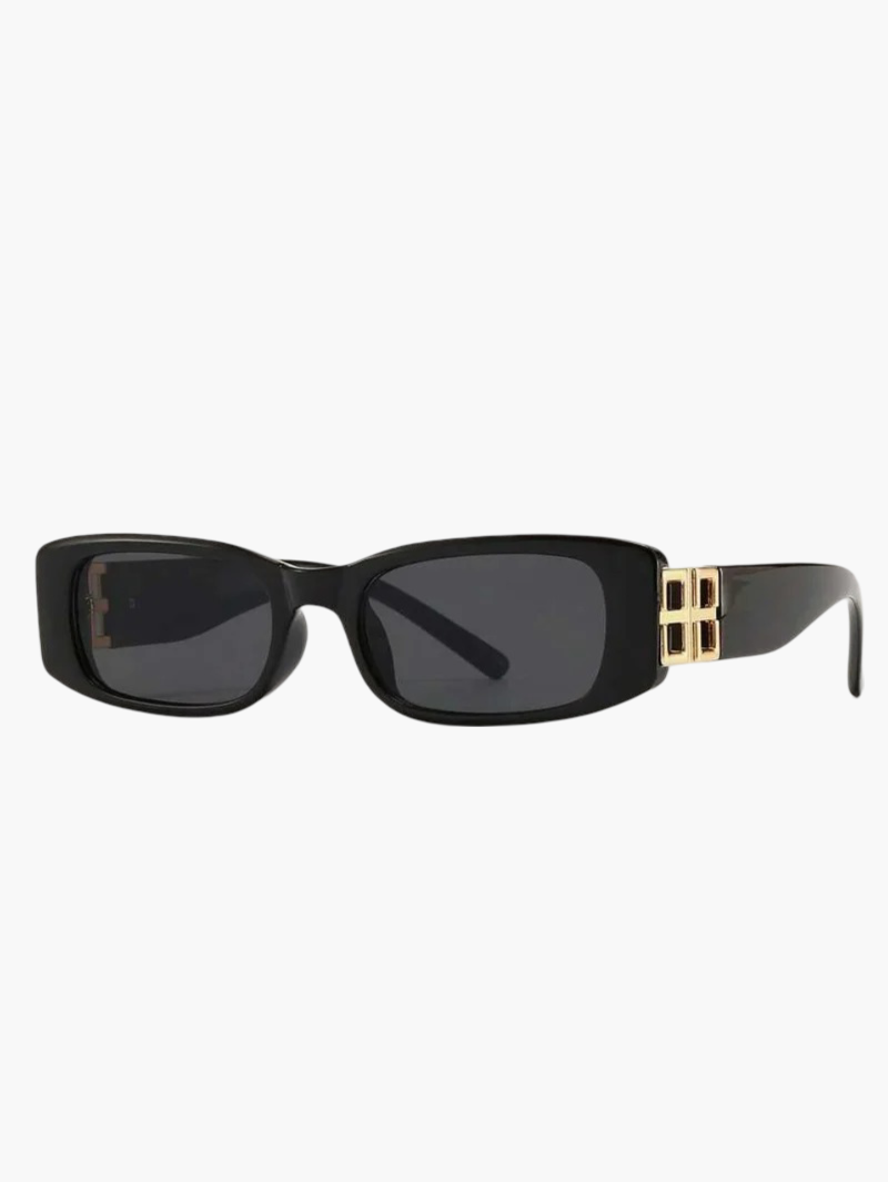 Gabriela Navarro | Zwarte Luxe Rectangular Zonnebril met Gouden Details