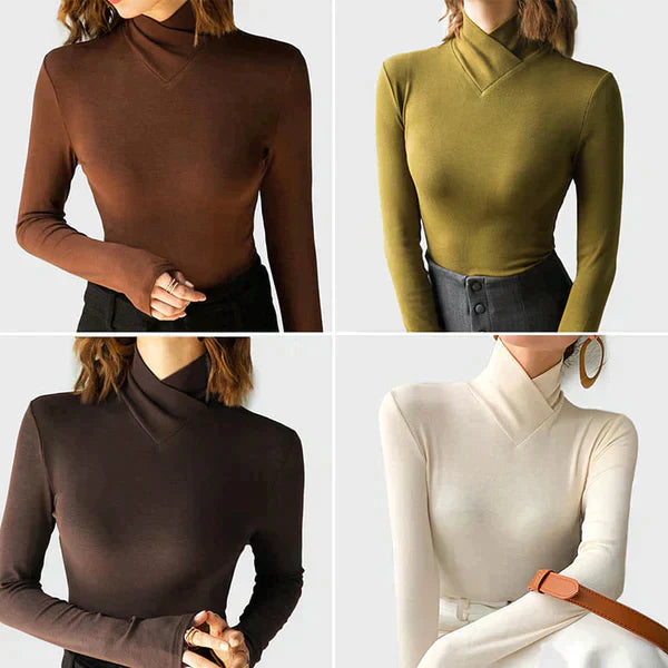 Geribbelde Gebreide  Turtleneck met V-hals Detail