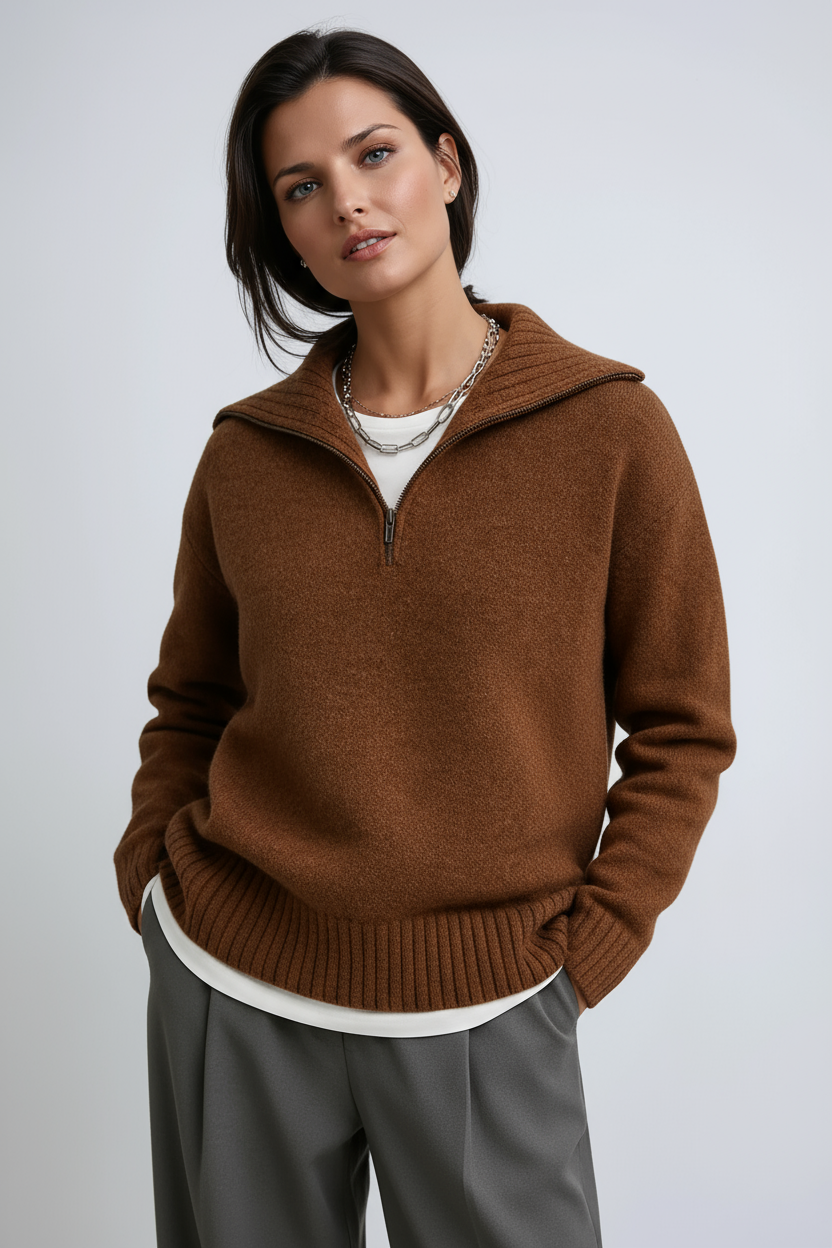 Christel Knit Sweater  - Eigentijdse Quarter-zip Trui