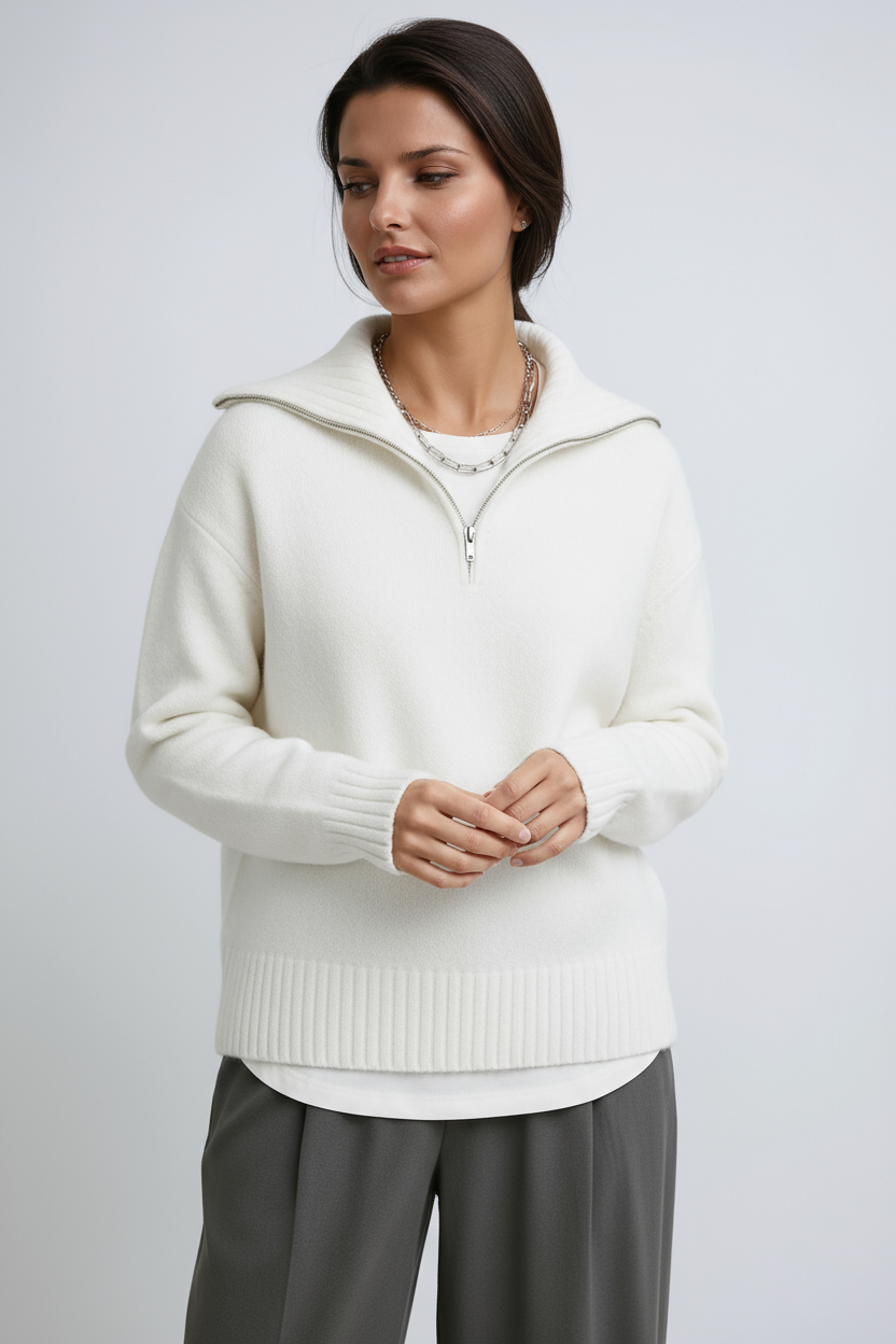 Christel Knit Sweater  - Eigentijdse Quarter-zip Trui
