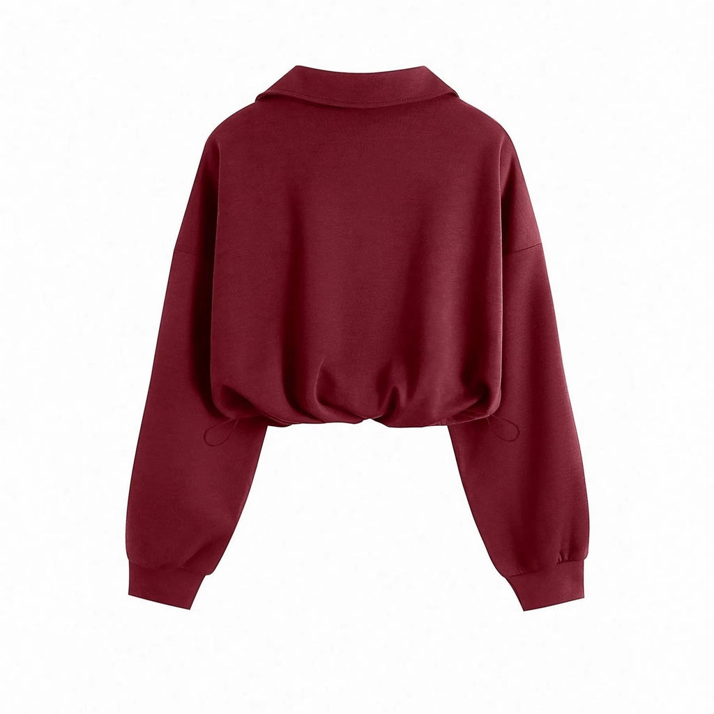 Sweatshirt met Halve Rits Kraag en Trekkoord